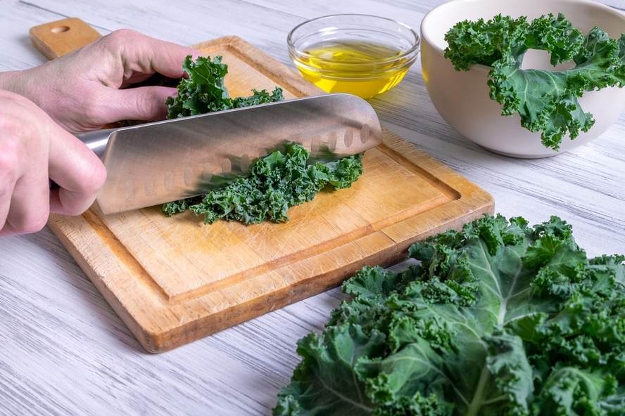 cutting the leaves of kale Jarmuż - podstawowe informacje i właściwości. Z czym podawać?